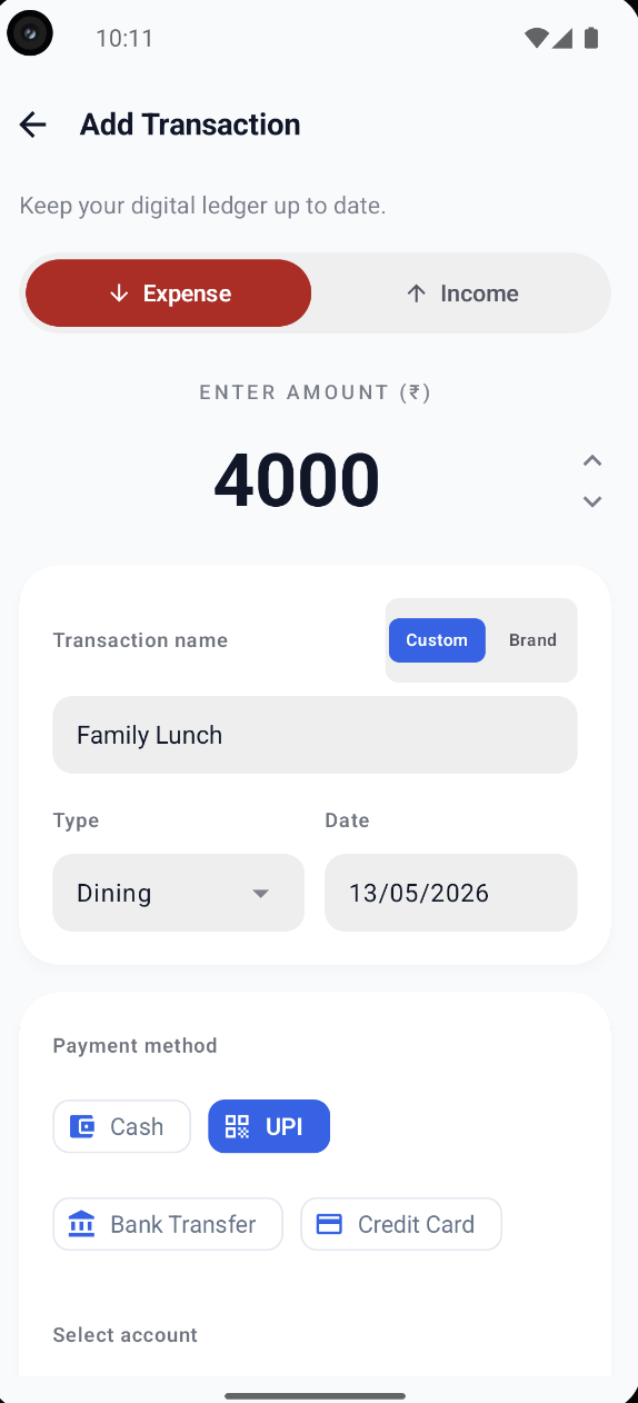 Add transaction screen
